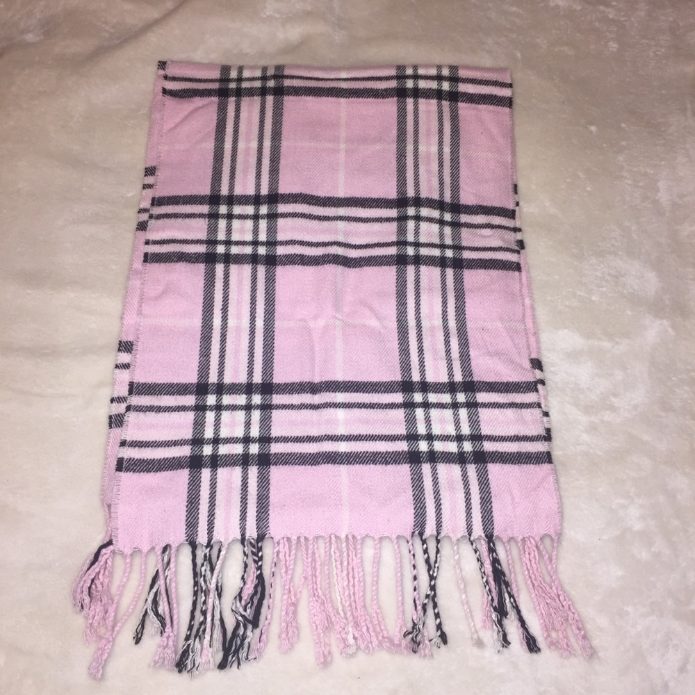 Pink-plaid cashmere-feel scarf